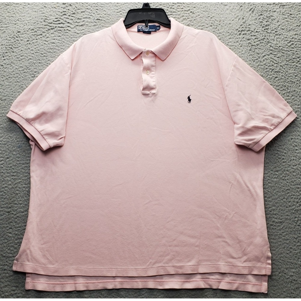Vtg Polo by Ralph Lauren Polo Shirt Mens XL Pink High Low Slit Pony Logo Popover
